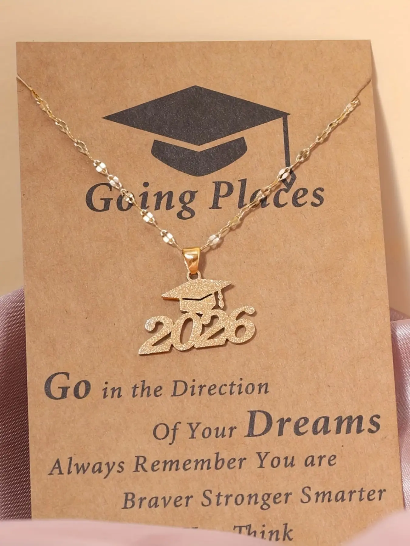 2026 Graduation Cap Stainless Steel Gold Sandblasted Necklace With Card, Exquisite Chain Jewelry, Suitable As Hs Graduation Gifts For Boys, Girls, Classmates And Friends