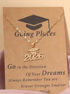 2026 Graduation Cap Stainless Steel Gold Sandblasted Necklace With Card, Exquisite Chain Jewelry, Suitable As Hs Graduation Gifts For Boys, Girls, Classmates And Friends