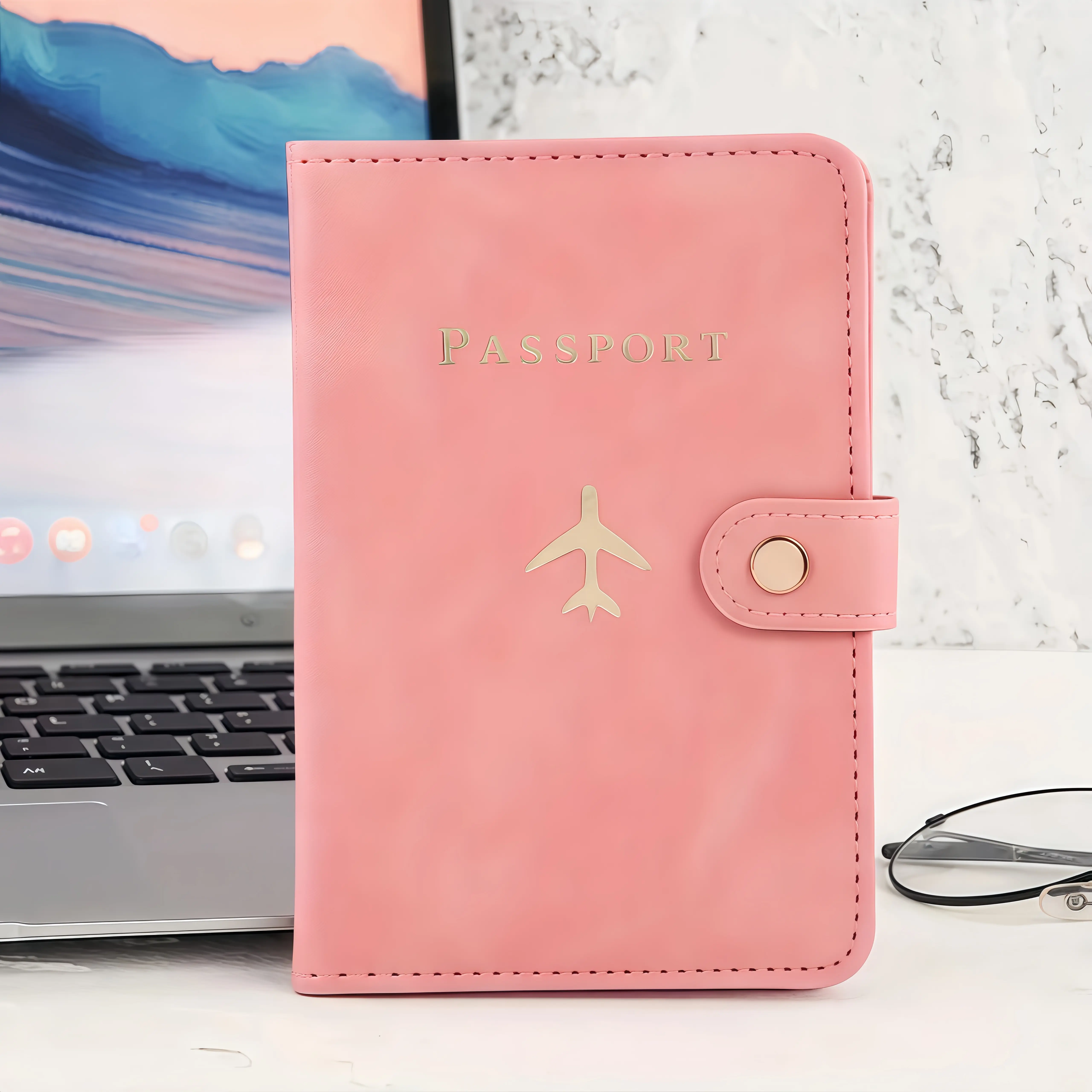 Personalized Leather Passport Holder with Gold Foil Stamped Name, Premium Waterproof RFID Blocking Travel Cover Wallet, Perfect for Frequent Flyers Students Business Travelers, Custom Gift for Women Men