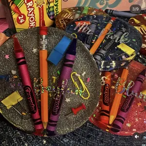 Handmade Teacher Coaster – Personalized Resin Coaster with Crayons, Pencil & Glitter