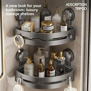 Extra Strong Suction Cup Triangle Bath Shelf Rustproof Bathroom Storage Rack Shower Caddy Towel and Toiletries Organizer Bathroom Organizing Accessories