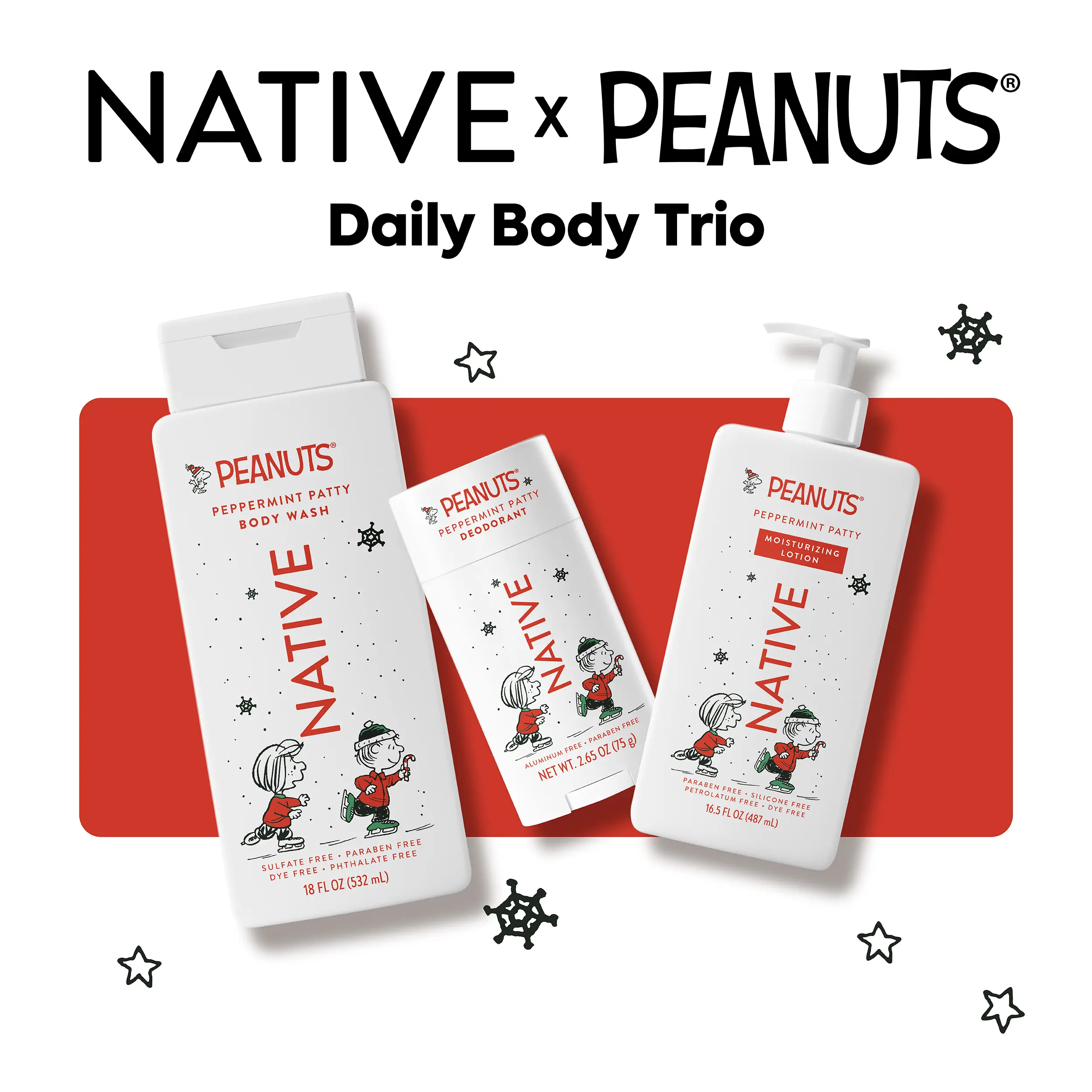 NATIVE Body Care Trio – Aluminum-Free Deodorant, Hydrating Body Wash & Moisturizing Lotion