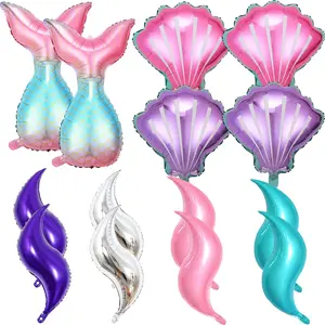 14PCS Mermaid Balloon Decoration Kit with Mermaid Tail & Sea Shell Foil Balloons for Girls