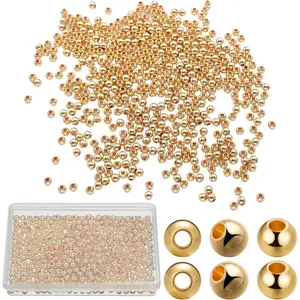 500 count  Round Plated Spacer Beads 4mm Brass Beads Metal Round Smooth Spacer Beads Tarnish Resistant Seamless Loose Connector Beads for DIY Bracelet Necklace Earring  Making Crafting