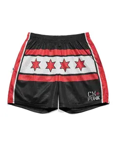 WWE CM Punk Men's Mesh Shorts Chicago Flag Four Star Stripe Design Athletic Summer Gym Training Streetwear Sports Casual Loose Fit Comfortable Wrestling Fan