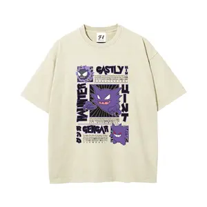 "GASTLY HAUNTER GENGAR LINK" Purple Ghost Creature Graphic Print Unisex Plus Size Summer Graphic Tees Personalized Pattern Y2k Clothing Round Neck Short-Sleeved Washed T-Shirt,Women's Clothing 100% Cotton, Menswear, Top, Vintage Style, Casual Oversized