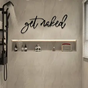 Get Naked Letter Pattern Wall Sign, 1 Count Metal-wall Art Decor, Vintage Metal-hanging Sign, Wall Decor for Home Bedroom Bathroom Living Room Decor, Vintage Plaque Decor, Modern Decorations, Novelty Decor