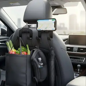 Car Seat Headrest Hook 2-Pack, Universal Car Headrest Hook with Phone Holder, Back Mount for Bags, Wallets, Groceries, Suv, Sedan, Truck