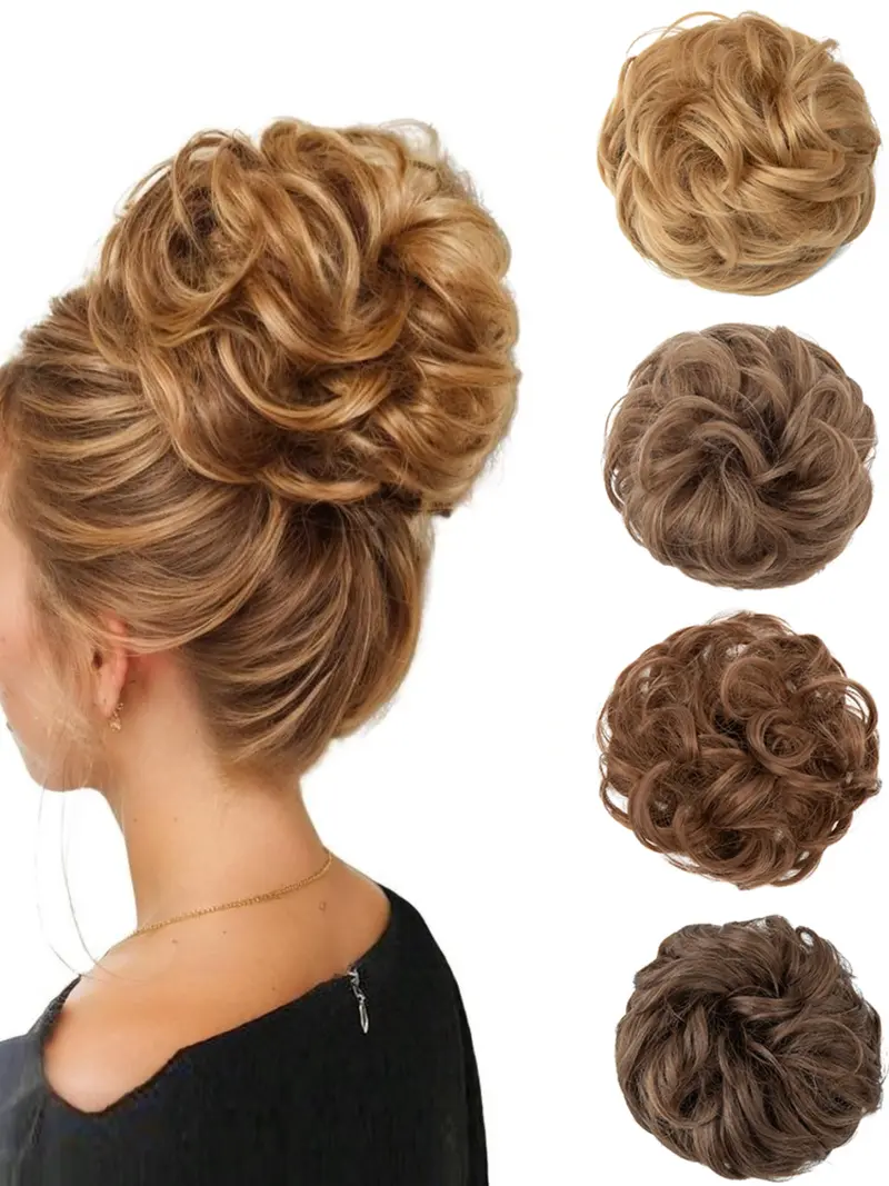 1pc Large Messy Bun Hair Piece Wavy Curly Scrunchies Synthetic Chignon Ponytail Hair Extensions Thick Updo Hairpieces for Women Dirty Blonde hair bun hair piece blonde Bridal Comb in Roma Style curly synthetic hair Hairstyles Wig Synthetic Soft Hairpieces