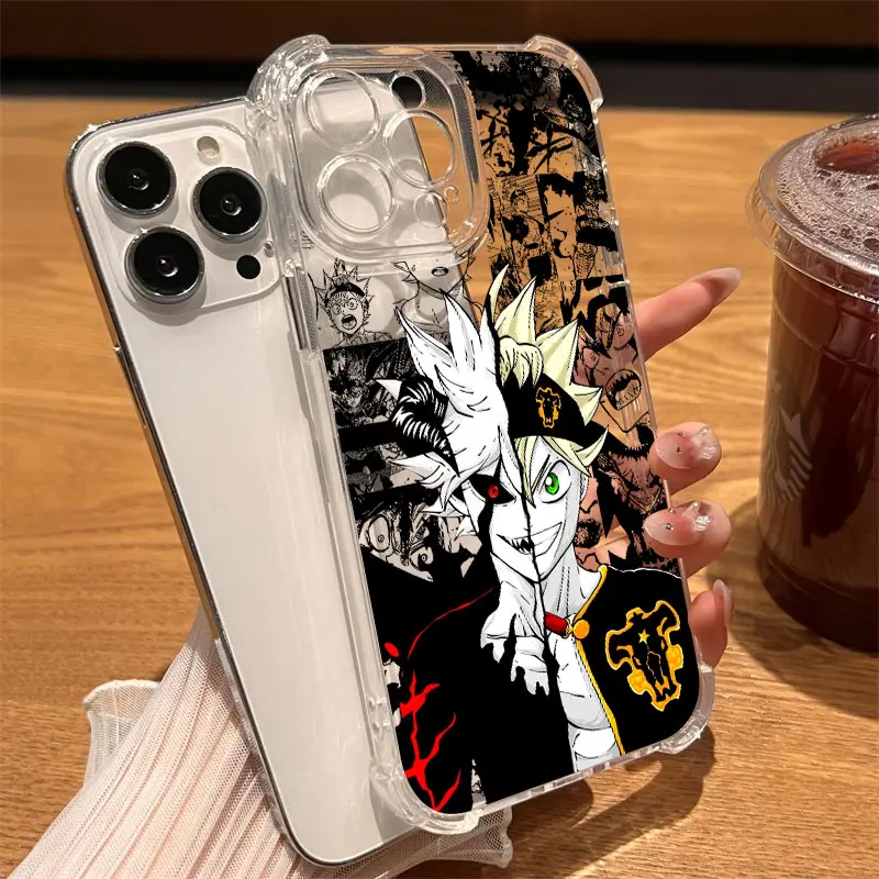 Blacks Anime Clovers Phone Case Clear Stylish & Durable New Year Gift: Fashionable Phone Case for iPhone 17 16 15 14 13 12 11– Perfect Blend of Protection and Trend Cellphone Casing