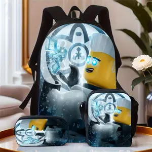Three-piece ninja-style backpack set, featuring adjustable shoulder straps, polyester lining, zipper closure, hand washable, suitable for ages 14 and up--decorated with appliqué embroidery and printed details, designed specifically for travel