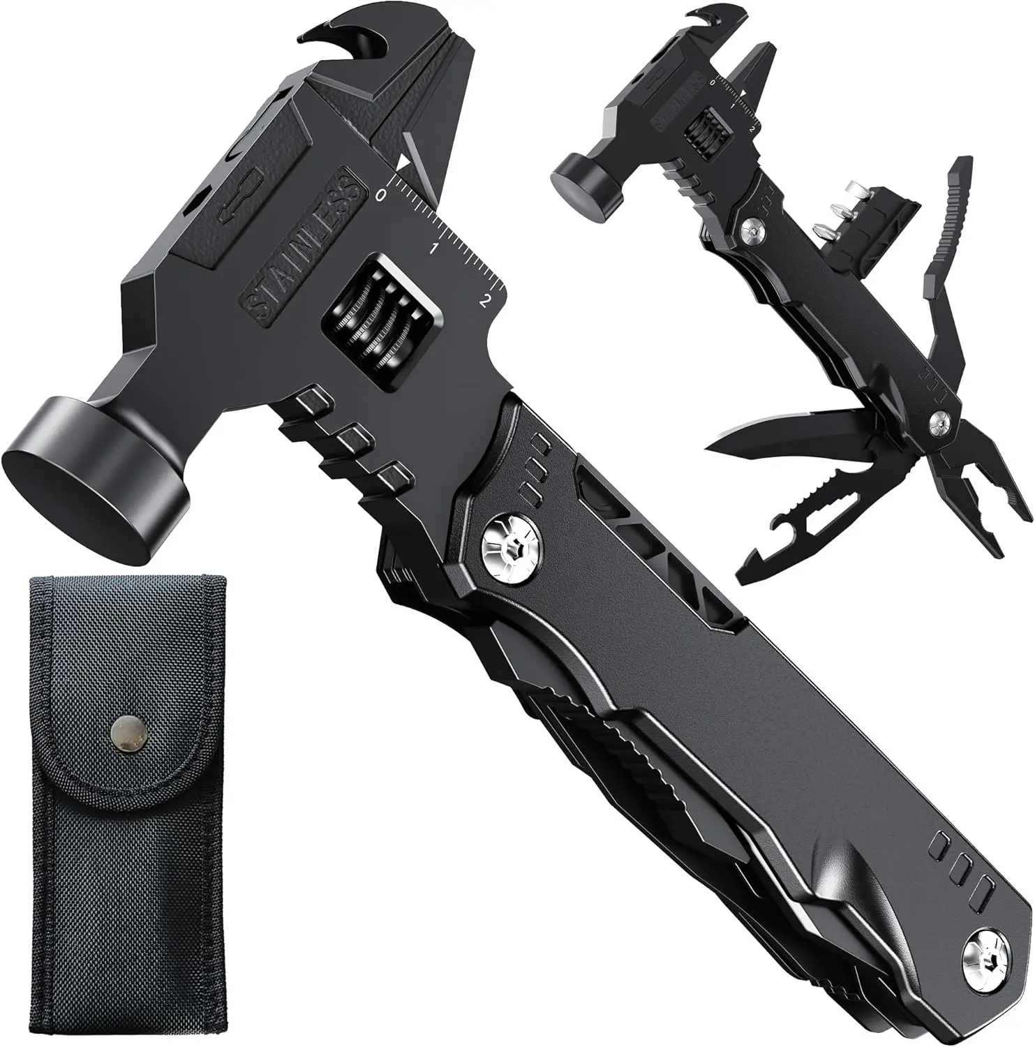 16-in-1 Multitool - Compact DIY Survival Multi Tool With Screwdriver Pliers Bottle Key Knife Adjustable Wrench, Perfect Valentine'S Day Gift For Dad And Boyfriend Cool Gadgets Camping Gear Pocket Tool Hammer Multitool