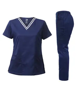 DAGACCI OFFICIAL Natural Stretch Contrast V-Neck  Scrub Sets