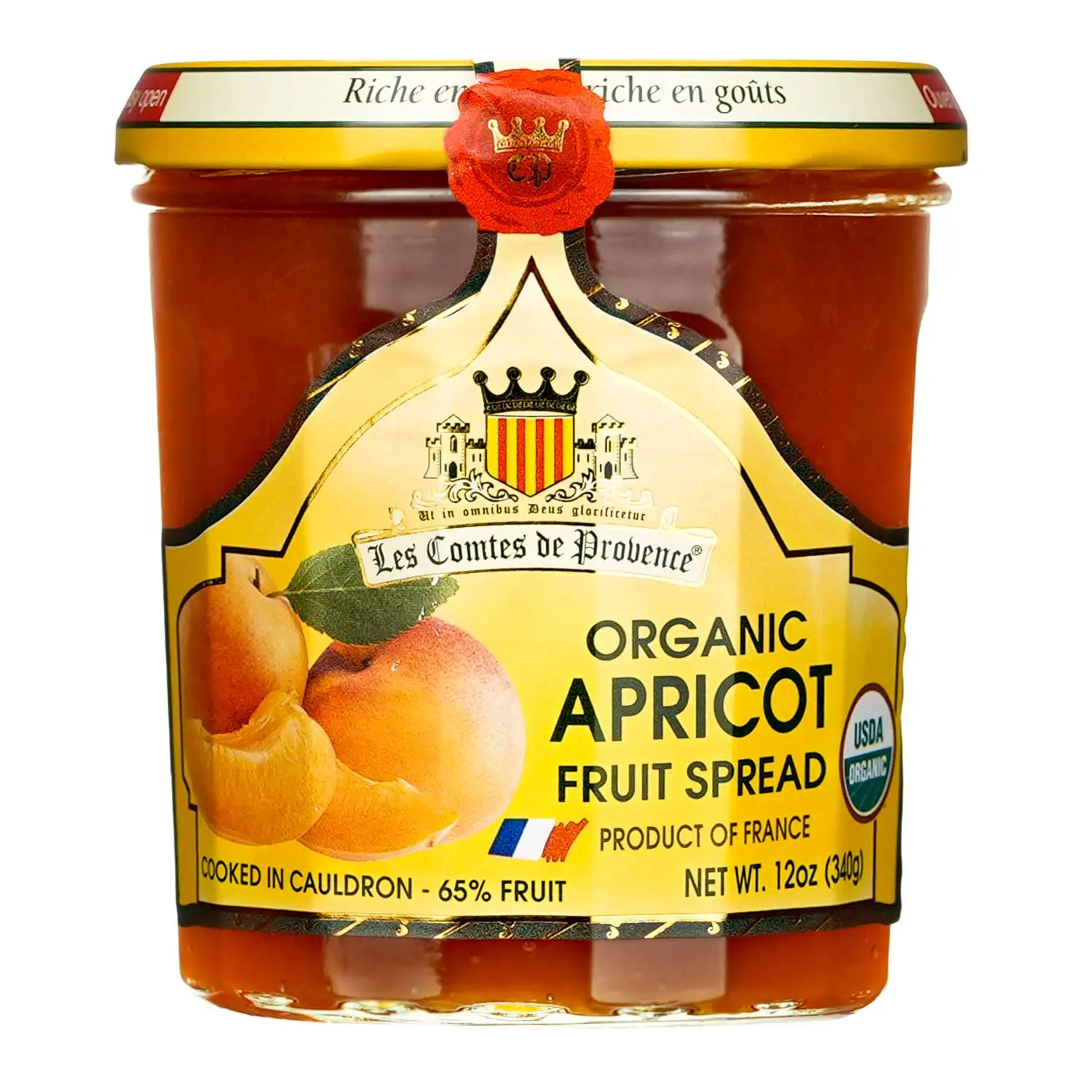 Apricot Jam Spread USDA Organic Preserve – 12 OZ / 340 G – Made in France Traditional Jam Non GMO Gluten Free