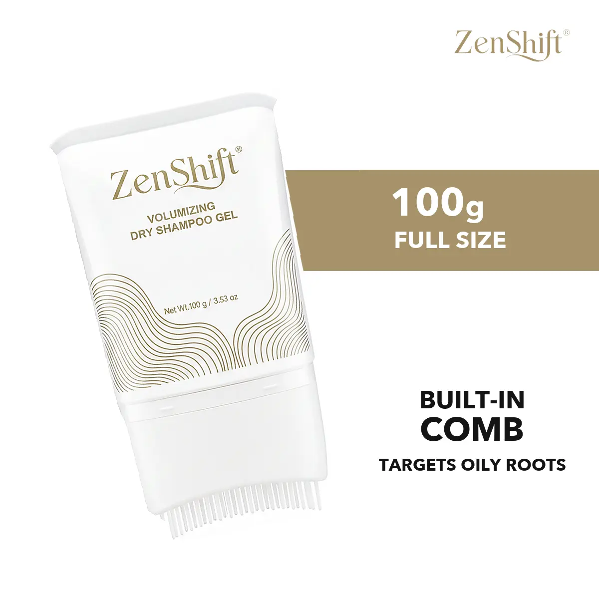 ZenShift Volumizing Dry Shampoo Gel with Built-In Comb, Milky Lightweight No-Rinse Haircare for Oily Hair, Quick Refresh for Root Areas, Creates Soft Fluffy Volume, Non-Aerosol, 3.53oz Oil Control, 3.53 Fl Oz, Milky Gel