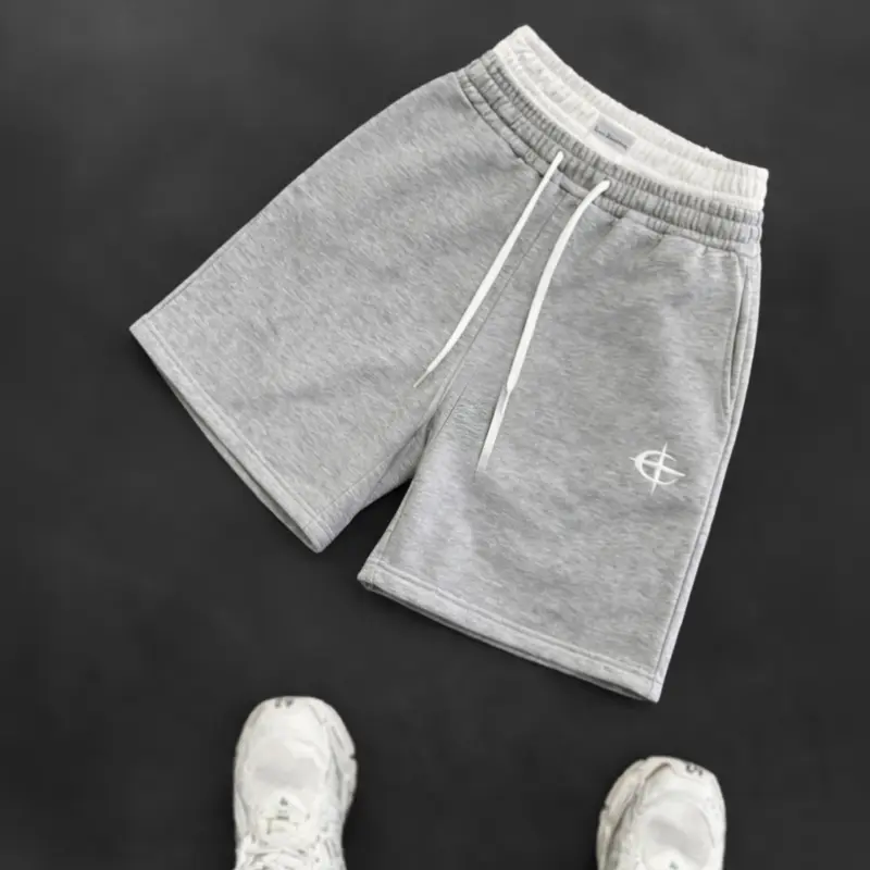 Men's Minimalist Polyester Knit Athletic Shorts - Double-Layer Drawstring Waistband, Pockets, Knee-Length, Quick-Dry, No-Irritation Fit, Size S Male Bottoms for Gym, Outdoor, Party
