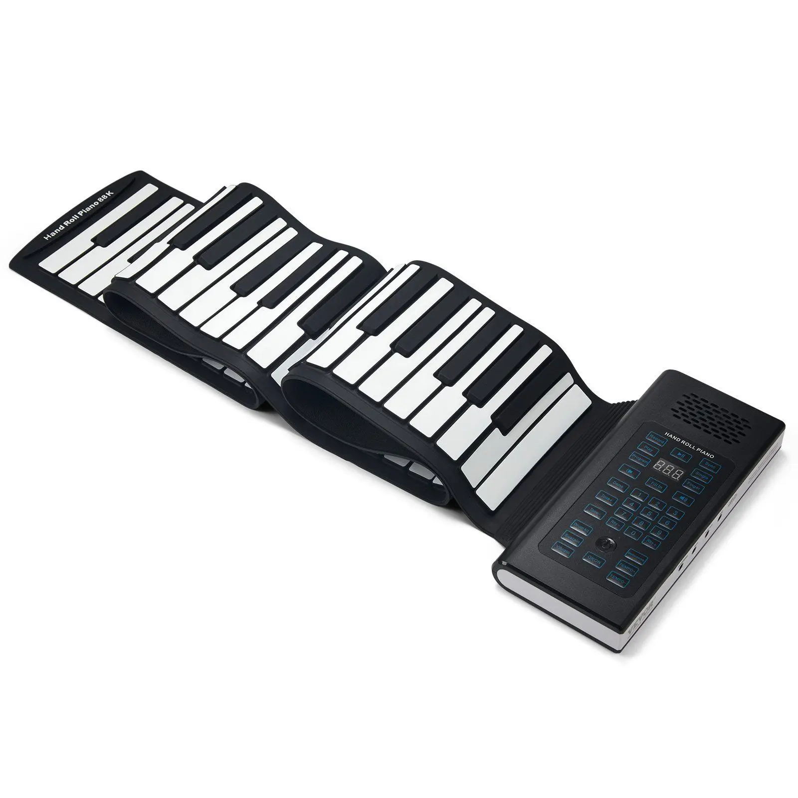 VEVOR 88-Key Black and White Roll Up Piano, Portable Hand Roll Model with 128 Rhythms, 128 Tones, Rechargeable Design, Headphone Jack, LED Display, 2W Speaker for Beginners