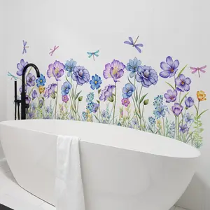 Floral Pattern Bathroom Sticker, Self Adhesive Bathroom Decal, Decorative Sticker for Home Bathroom, Home Decor, Ornaments