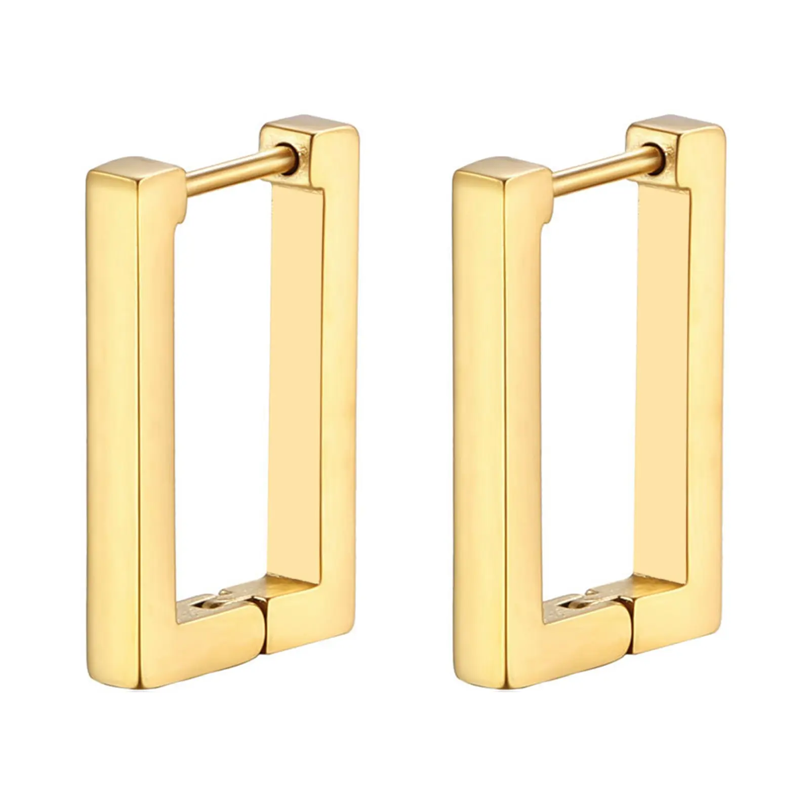 OIDEA Women's Thick Square Geometric Design Earrings Set - Chunky Rectangular Stainless Steel Huggie Hoops, Hypoallergenic Polished Fashion Earrings for Teens, Hypoallergenic Earrings Set