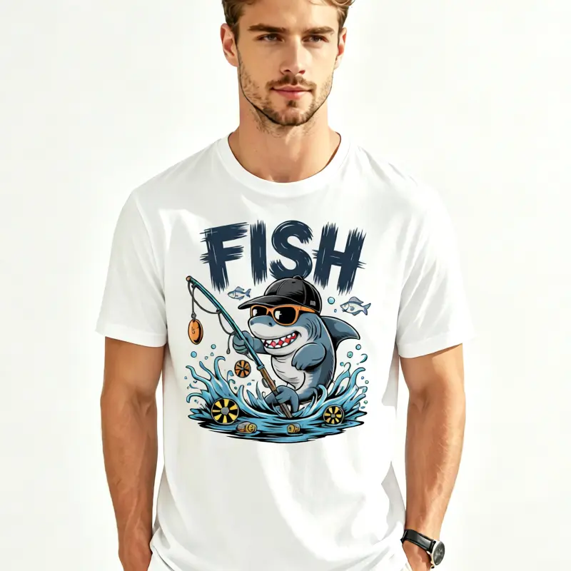 Personalized Fishing Graphic T-Shirt with Custom Photo, Breathable Round Neck Short Sleeve Top for Men, Unique Angler Gift, Graphic T Shirts, Fishing Gifts, Clothes, Casual