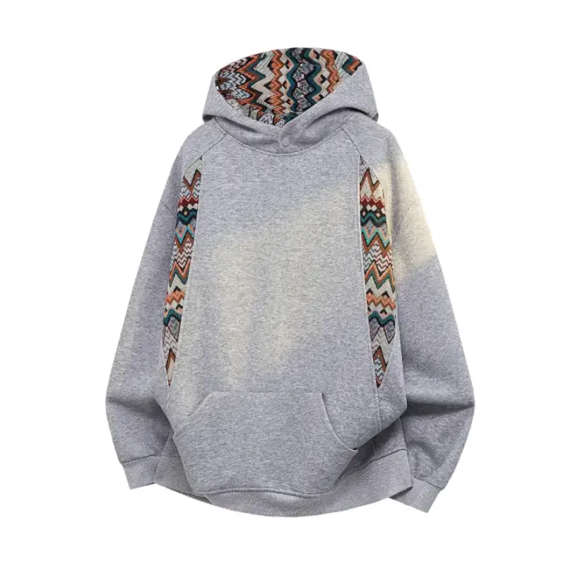 Unisex Vintage Ethnic Cultural Patchwork Hoodie Sweatshirt, Casual Daily Wear, Outdoor Activities, Men's Sporty Hooded Sweatshirt, Long Sleeves, Casual Sporty Hoodies winter