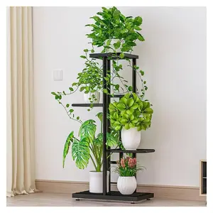 GARVEE Metal Plant Stand with 4 Tiers - Flower Shelf for Indoor and Outdoor Use - Indoor Plant and Balcony Stand - 41 x 22 x 82 cm - Dark Gray with Silver