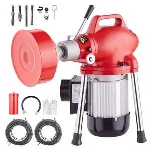 VEVOR Drain Cleaner Machine 120FT x 5/8 Inch, Summervibes,Summervibes, 370W Electric Sewer Snake Auger Manual Feed - with 2 Sectional Steel Cables(120' x 5/8" and 23' x 3/8"), 7 Cutters and CW/CCW Control for 1.6" to 4" Pipes