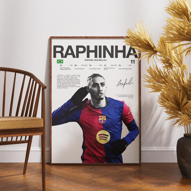 Raphinha Poster, FC Barcelona Wall Print, Football Digital Download, Soccer Print Decor, Spanish Football, Football Soccer Gift