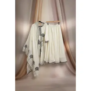 Embroidered Organza Palazzo Set - Wide Leg Pants with Dupatta