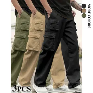 Men's Heavyweight Work Pants 3 Pack - Multi-Functional Pockets, Drawstring Waistband, All-Season Non-Stretch Polyester Trousers, Suitable for Outdoor Activities, Travel, Construction, Everyday Street Style - Machine Washable, Suitable for Men & Teenagers,