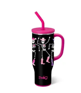 Swig Western Cowboy Ghouls Mega Party Tumbler 30oz Stainless Steel Double-Wall Vacuum-Sealed with Pink Lid & Straw Drinkware Flasks Portable Plastic Mug