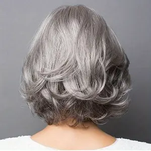 Wigs European and American women middle-aged and elderly mothers hair Silvery gray short curly hair fluffy bobo full head set short hair suitable for daily party banquet performance dress up to wear