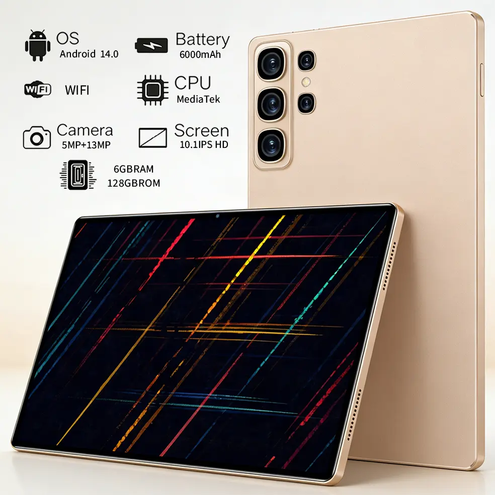 t72-black WiFi Interactive Touchscreen Tablet, 10.1-in Android 14 Display, 6GB RAM+128GB Storage, 1280*800 Full HD IPS Screen, 5MP Front/13MP Rear Cameras, Type-C Port, 6000mAh Battery, HD Touch Screen Tablet Option, Wifi Touchscreen Tablet