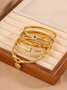 5-piece classic luxury 304 stainless steel bracelet, Elegant Bangle, unisex, daily fashionable item, perfect for daily use, vacation, and giving perfect gifts