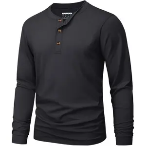 Men's Long Sleeve Henley Shirts Cotton 3-Button Spring Casual T-Shirts Solid Color Soft Basic Tops 2026
