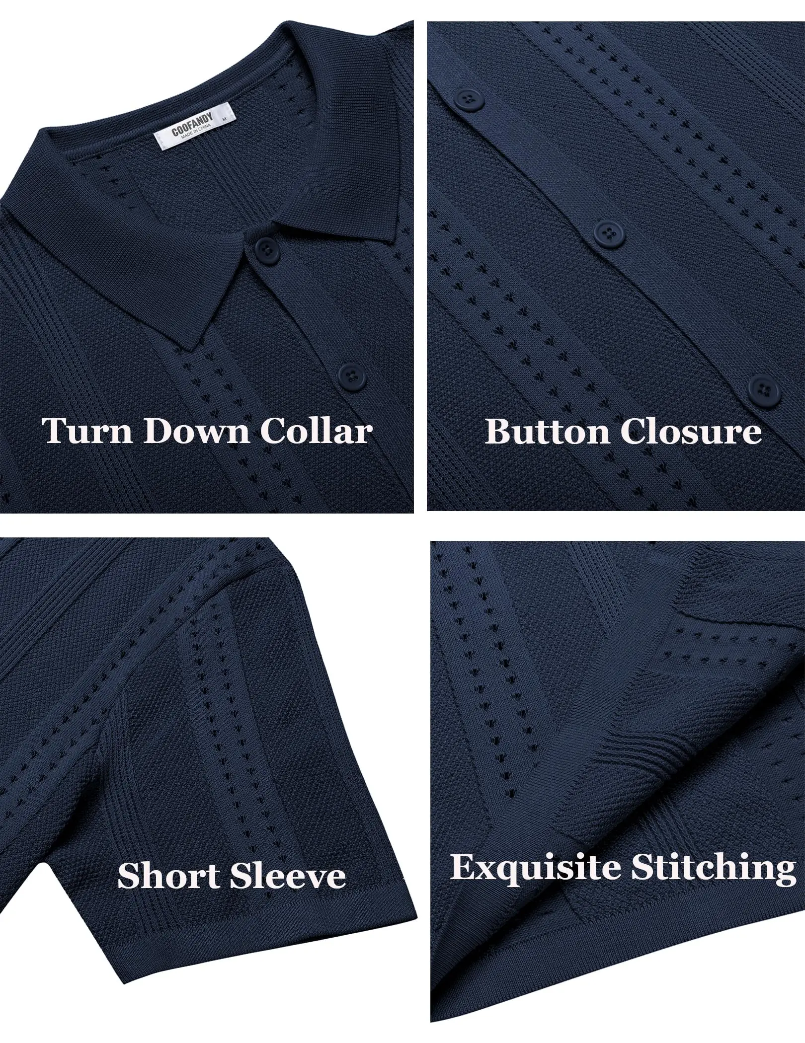 COOFANDY Men's Knit Shirts Short Sleeve Button Down Polo Shirt Fashion Casual Summer Beach Shirts Menswear Top