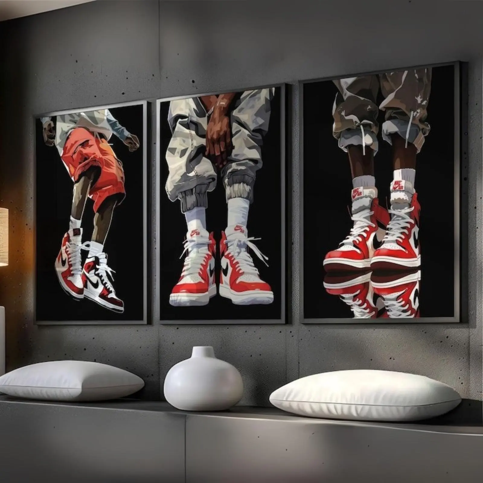 Piece Printable Sneakerhead Black Man Graphic Paper Posters Set, Vintage Artwork, Hypebeast Urban Fashion Wall Decor, Artistic Hand Photo Tape for Room Decoration, Set Of Three