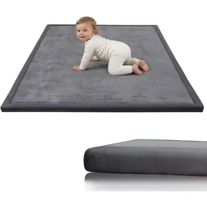 Baby Play Mat for Floor, Playpen Mat, 1.3" Thick Memory Foam Tummy Time Mat, Soft Coral Velvet Nursery Rug, Easy-Care & Non-Slip Cushioned for Infants, Kids, Toddlers Crawling