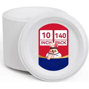 10 inch 140 Pack Disposable Paper Plates,Soak Proof, Cut Proof, Microwave Safe Heavy Duty Paper Plates Everyday Use