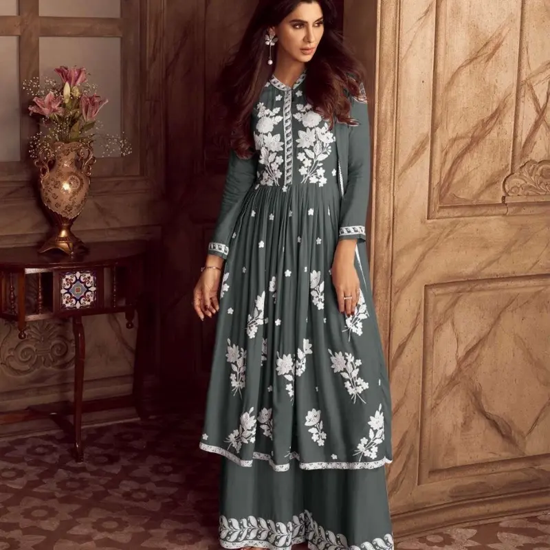 Anarkali suit 38 with Lucknowi Embroidered Rayon, Palazzo with Floral Patterns and Elegant Design for Women Asian Fashion Top & Bottom Set Casual