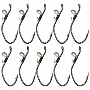 10pcs Baitcasting Fishing Hooks, Wide Belly Hook with Lure Lock, Carbon Steel Long Handle Barbed Design, Suitable for Various Rig Types, Outdoor Fishing Accessories