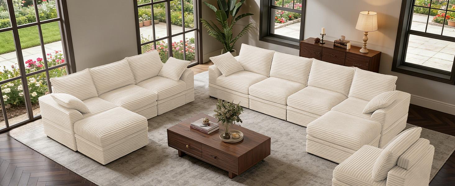 【3 Packages Shipping】NABUMI 107” Oversized Modular Sectional Sofa with Storage, Extra Deep&High Seat Corduroy Cloud Couch, 3 Seater U Shaped Couch with Ottomans, Comfy Fluffy, Free Combination, Tool-Free Assembly, Black, Beige, Dark Gray, Green 【3 Packages Shipping】NABUMI 107” Oversized Modular Sectional Sofa with Storage, Extra Deep&High Seat Corduroy Cloud Couch, 3 Seater U Shaped Couch with Ottomans, Comfy Fluffy, Free Combination, Tool-Free Assembly, Black, Beige, Dark Gray, Green