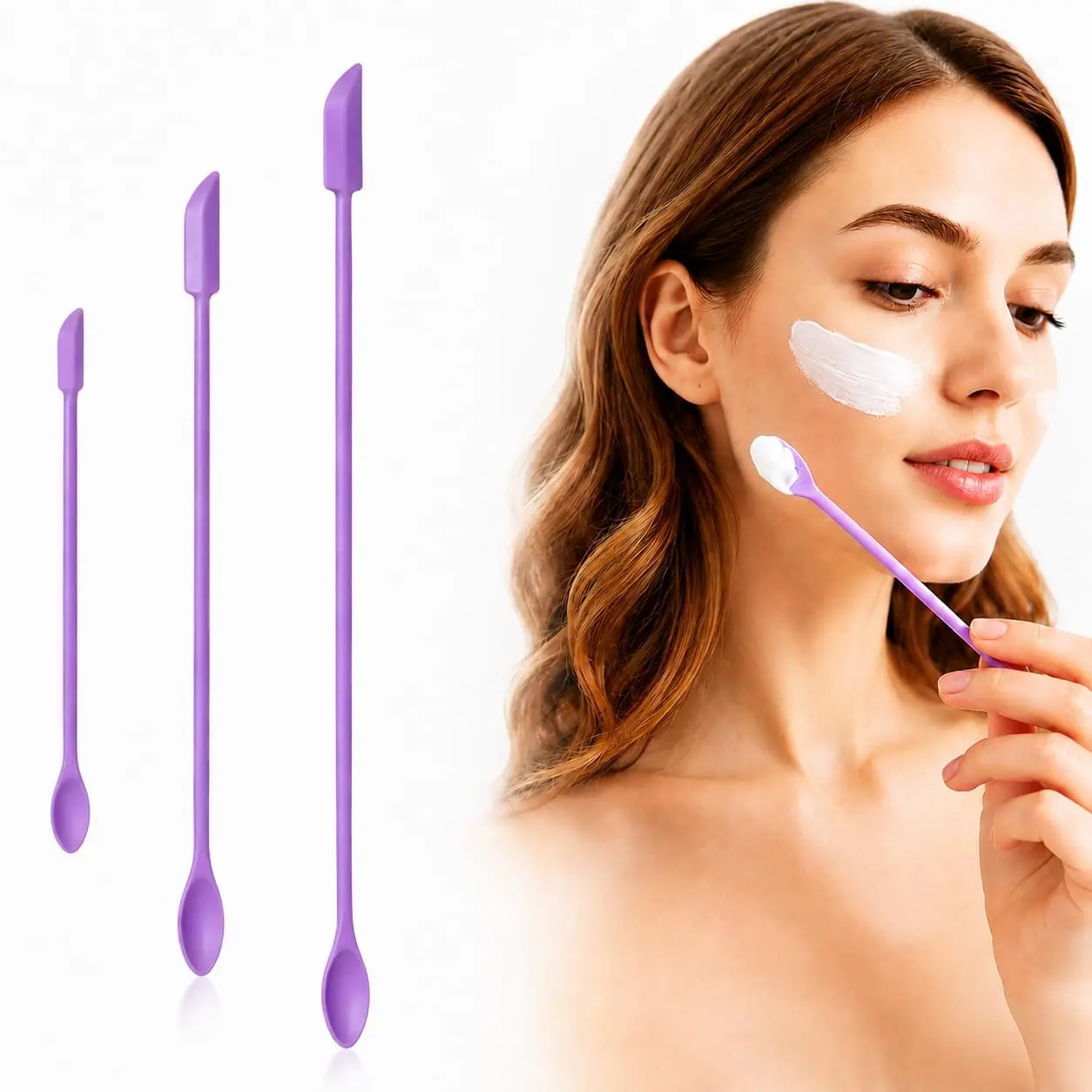 3PCS Silicone Makeup Spatula Mini Cosmetic Scoop Beauty Applicator Tool for Foundation Cream Skincare Lotion Jar Scraper Bottle Cleaning Jar Spatula Makeup Tool Set Small Silicone Scraper