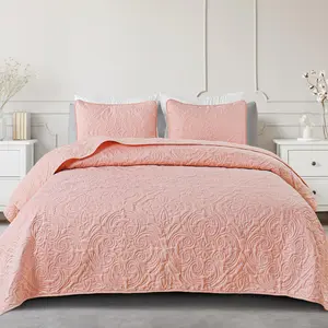 Quilt Set Full Queen Size, Lightweight Vintage Quilts Bedspreads Coverlets with Pillow Shams, Soft Queen Quilt Bedding Set for All Seasons, (90"x96", Blush Pink)