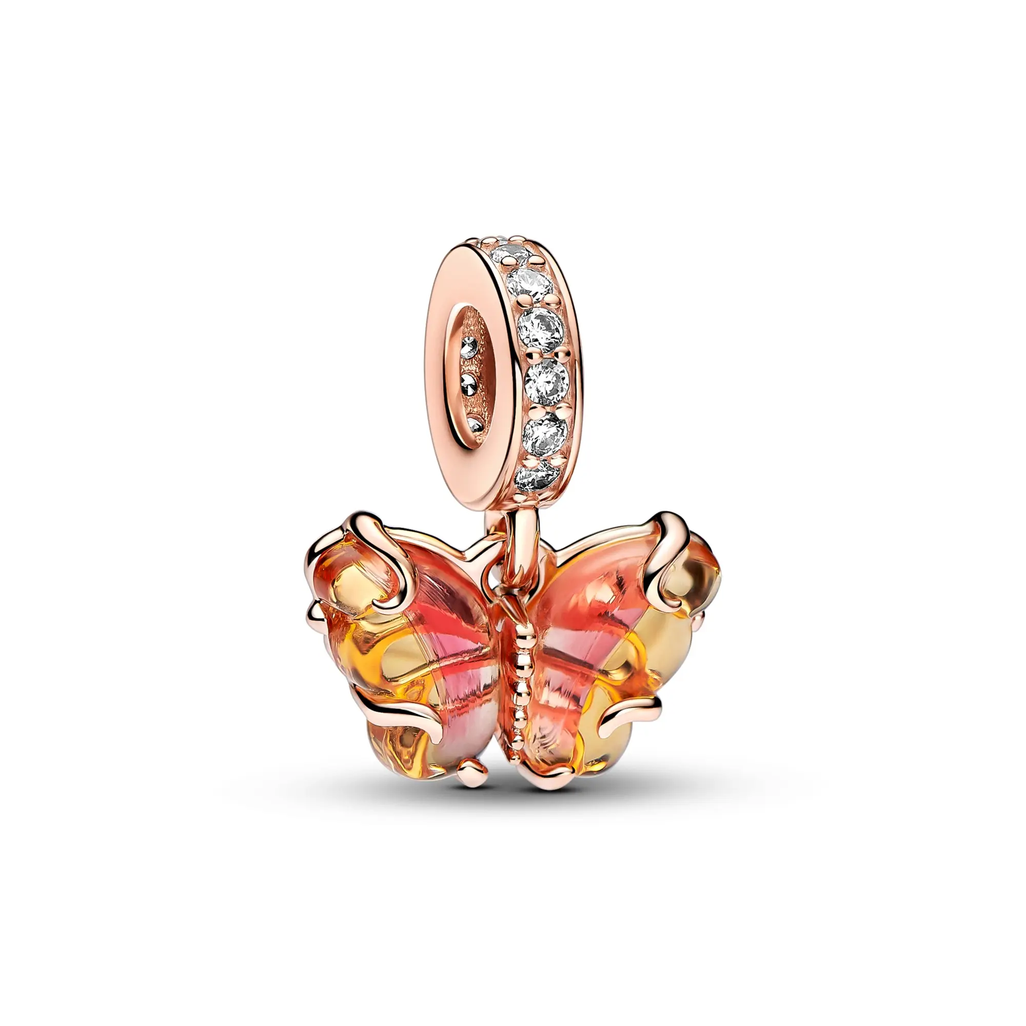 Pandora Pink and Yellow Murano Glass Butterfly Dangle 14K Rose Gold-Plated 782698C01
