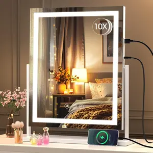 Vanity Mirror with Lights, 16" x 20" LED Makeup Mirror, Light up Mirror with  Touch 3 Color Modes and Brightness Adjustment, 10X Magnifying Glass,360? Rotation