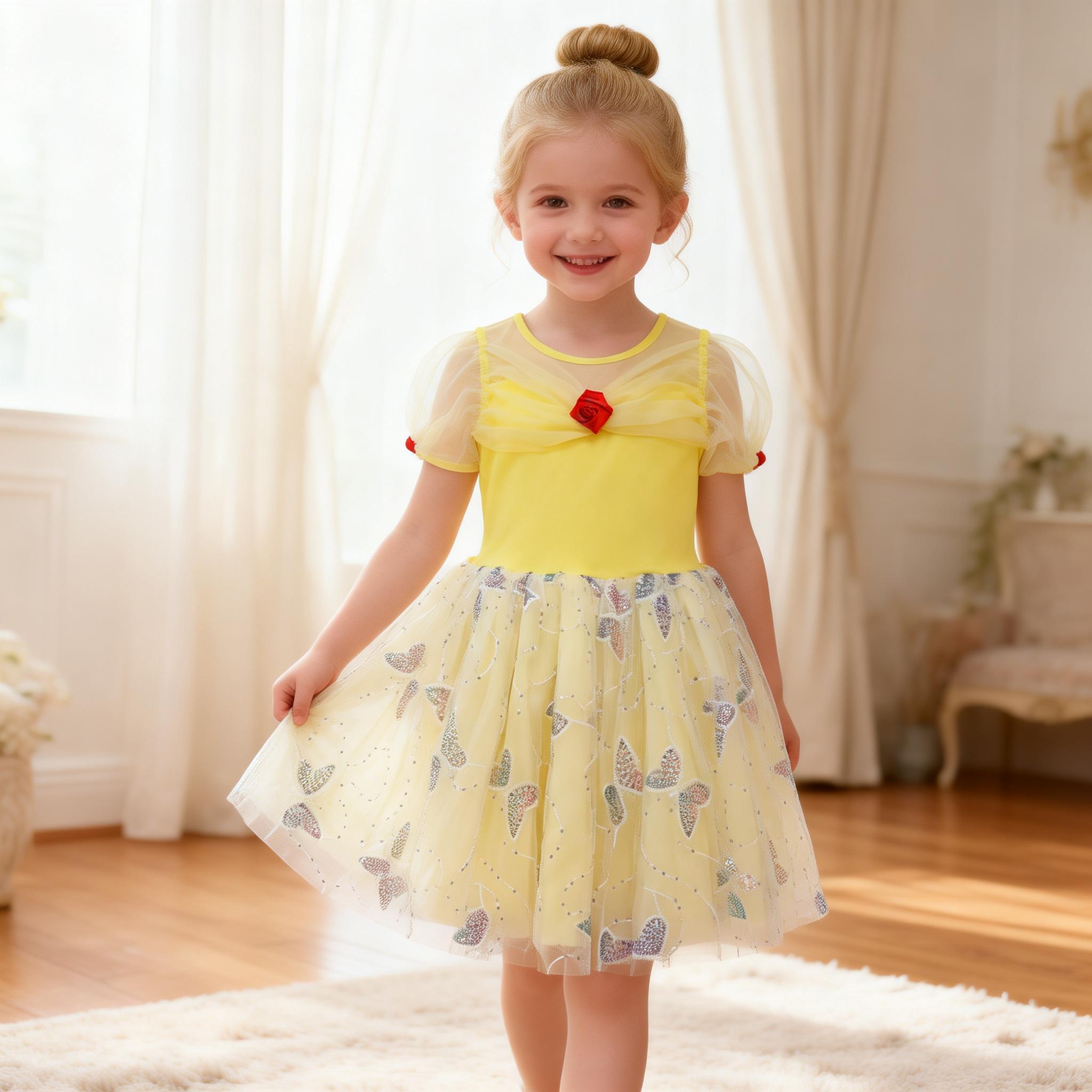 Yellow Girls Princess Dress, Toddler Butterfly Tulle Fairy Outfit for Birthday, Party & Photos