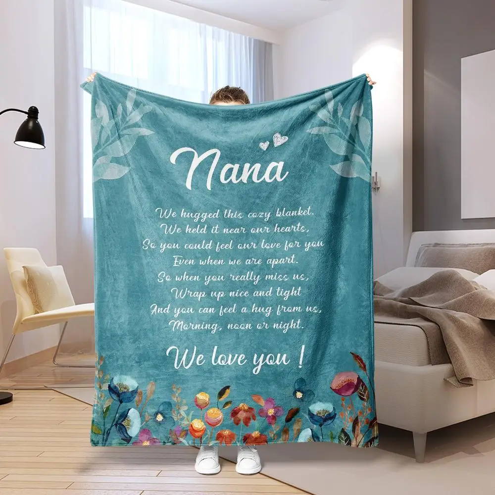 Floral & Letter Print Flannel Blanket, Soft Throw Blanket for All Seasons, Warm Blanket for Bed Couch Sofa Chair Office Camping, Halloween Decor