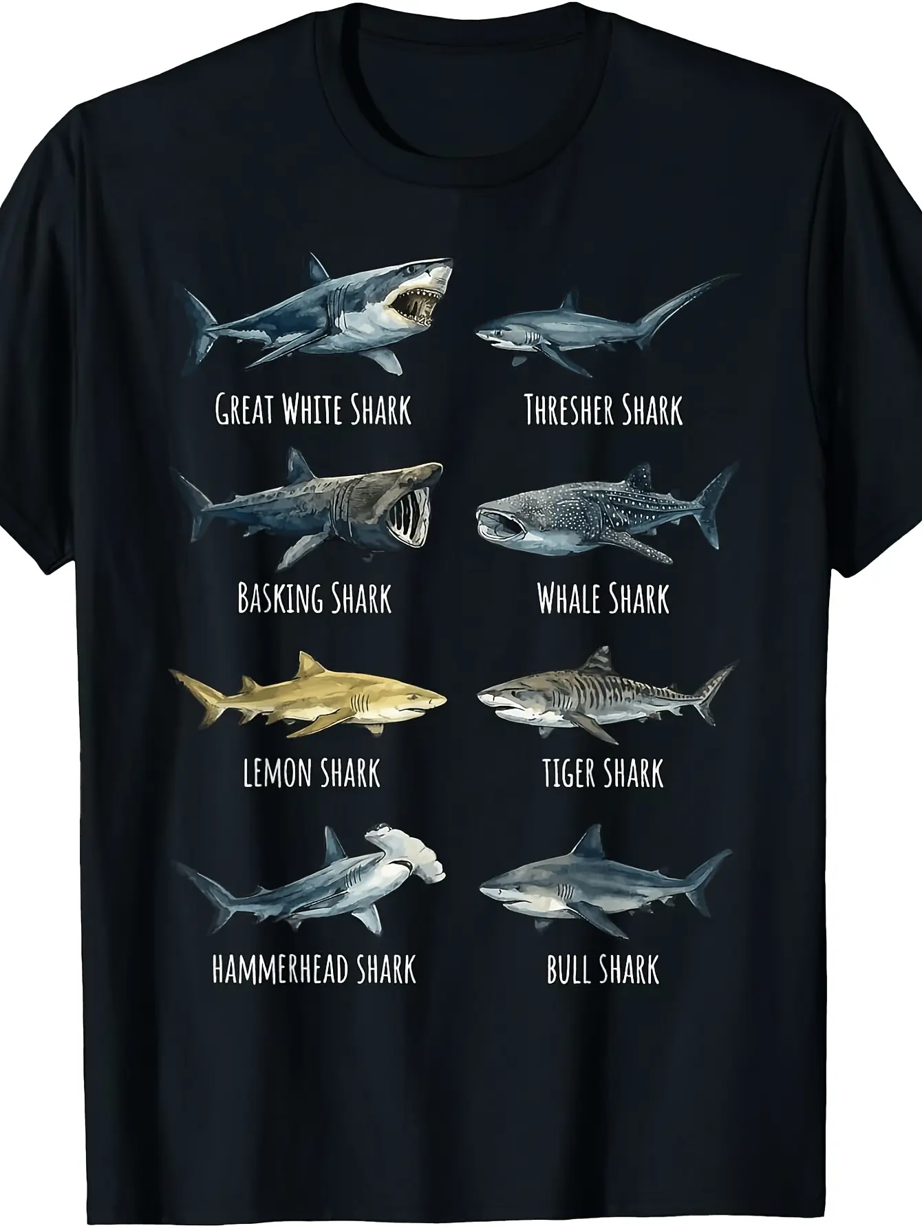 Shark Guide Hammerhead Shark Thresher Shark T-Shir unisex soft cotton short sleeve t shirt, vintage graphic casual tee for men women teens, perfect birthday holiday gift for camping travel gym daily street  wear