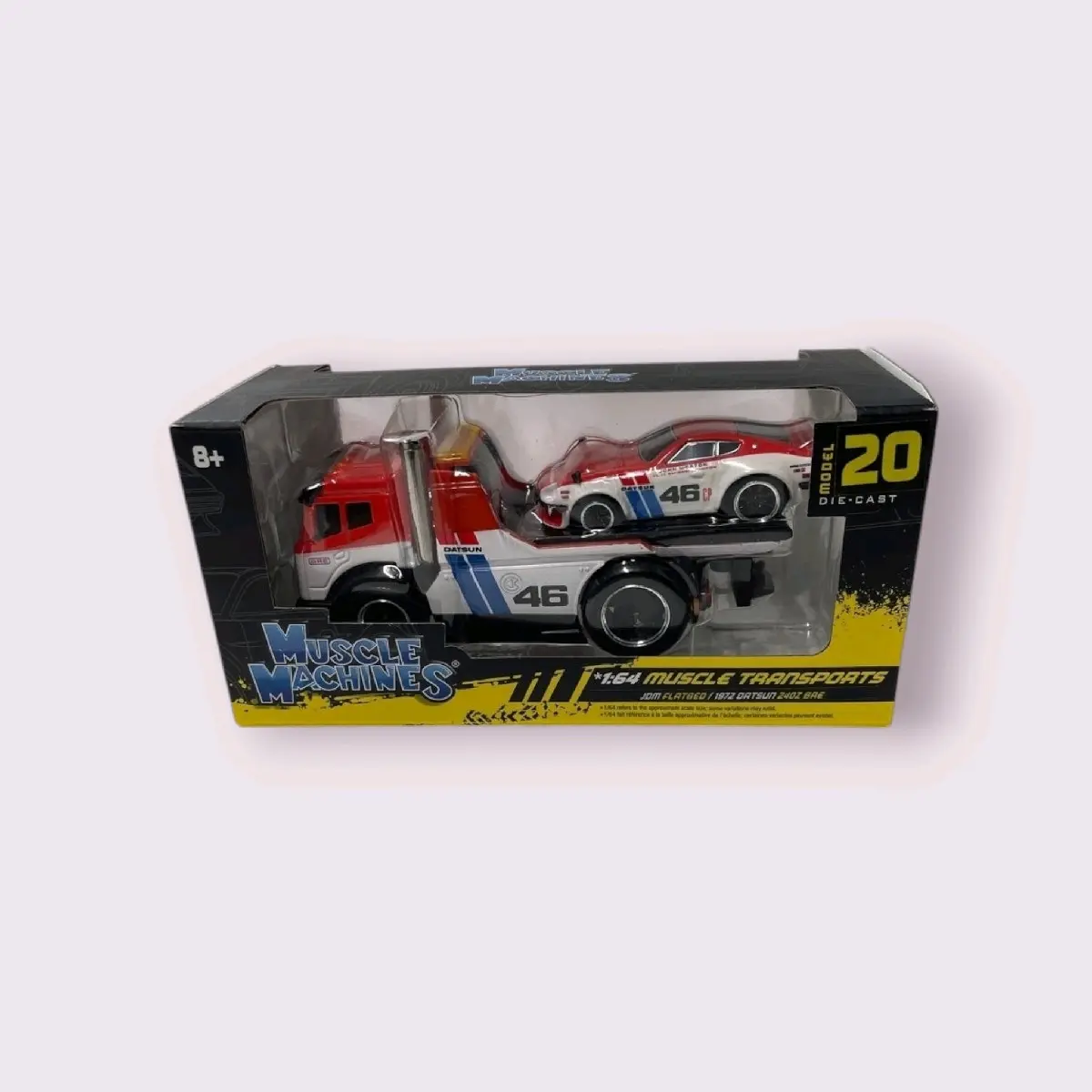 Datsun 240Z Muscle Machines 1/64 Muscle Transports JDM Flatbed with 1972 Model in Red & White